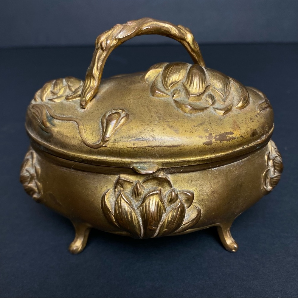 Antique Jennings Brothers J.B. Art Nouveau Jewelry Box Casket 5" Floral